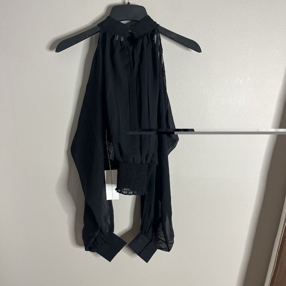 Live 4 Truth NEW Size Small Black Rosette Top Sheer Cold Shoulder High Neck - Picture 6 of 7